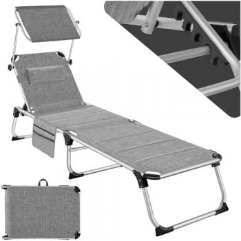 Tumbona Lorella acolchada y plegable Tectake - Tumbona ajustable sin escalonamientos con techo solar, cubierta de fibra sintética transpirable, resistente y cojín desmontable para la cabeza, marco inoxidable y estructura