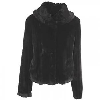 Guess New Sophy Faux Fur Coat Black Regular Fit XS for Women