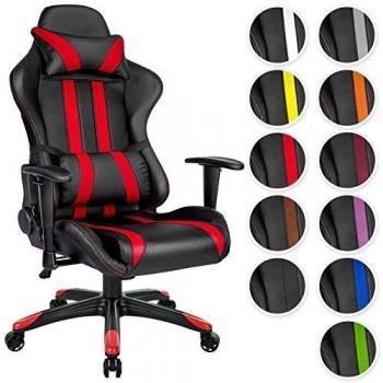TecTake Silla de oficina ergonomica racing gaming con soporte lumbar negro rojo