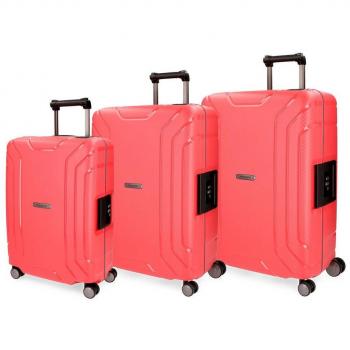 Movom Newport Juego de maletas Rojo 55/65/75 cms Rígida Polipropileno Cierre TSA 211L 4 Ruedas Dobles Equipaje de Mano
