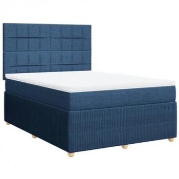 Cama Box Spring con colchón de muelles azul 140x190 cm en tela