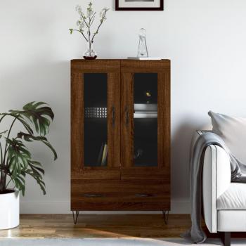 Aparador alto de madera de ingeniería 69,5x31x115 cm en color roble marrón, mueble de almacenaje moderno para salón con armarios y cajón