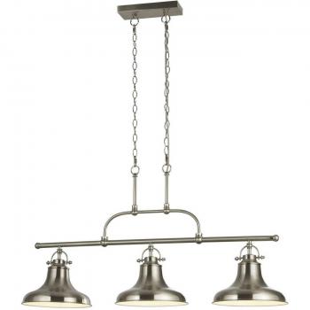 Suspensión de barra Industrial Dallas con bombillas de plata, 3 luces, acabado satinado