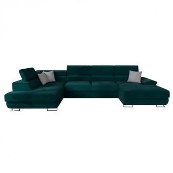 Sofá rinconero Comfivo 241, turquesa, con función de descanso y caja de ropa de cama, medidas 345x202x71cm