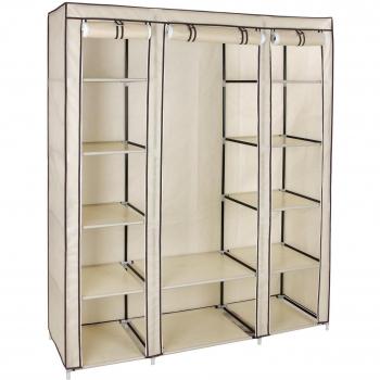 SONGMICS Armario Portátil, Armario Plegable, Organizador de Ropa con Rieles para Colgar, Estantes, Cubierta de Tela, para el Dormitorio 150 x 45 x 175 cm, Beige LSF03M