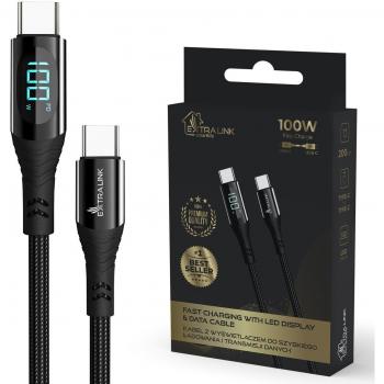 EXTRALINK Smart Life Cable USB C, Nylon Trenzado, 100W Fast Charge 3.0, Pantalla LED, 2M, Compatible con Muchos Aparatos