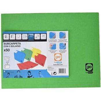 Elba Gio - Pack de 50 subcarpetas con 3 solapas, color verde