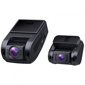 AUKEY Dash Cam 1080P Cámara Frontal y trasera 6-Carril 170°Gran Ángulo, Supercondensador, WDR Visión Nocturna Cámara Coche con G-Sensor, Loop de Grabación y Cargador de Coche con Doble Puerto