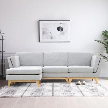 Sofá Esquinero Reversible de 4 Plazas en Tejido Gris Claro con Diseño Escandinavo Modular