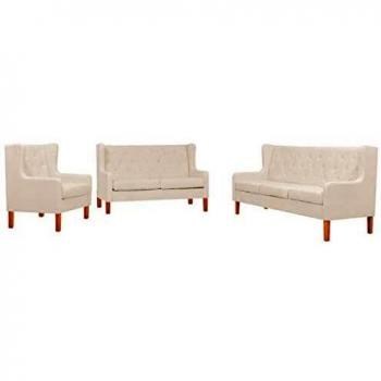 vidaXL Set Sofás 3 Piezas Tela Blanco Crema Sillón Asiento Banco Mueble Salón