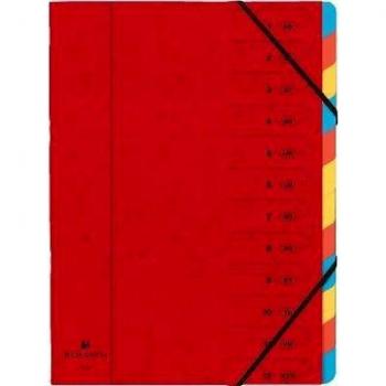 Clasificador grapado en el lomo con gomas, tamaño 24,5x32 cm para A4, carpeta archivadora EXACOMPTA DIN A4 de cartón con 12 compartimentos en color roja y juego de