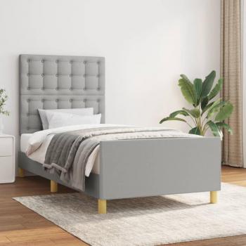 Cama Cuadrado Redondo con Cabecero Gris Claro 90x200 cm en Tela