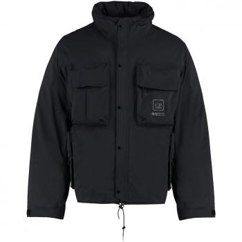 C.P. Company Men's Technical Fabric Jacket with Internal Removable Down Jacket, Waterproof Jacket with Removable Hood, Black, Size XL