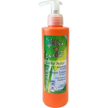 Fleuraloe Leche Solar Protección Solar SPF30 250ml, fórmula hidratante con extracto de aloe vera, resistente al agua, ideal para todo tipo de piel, protege contra los rayos UVA y UVB