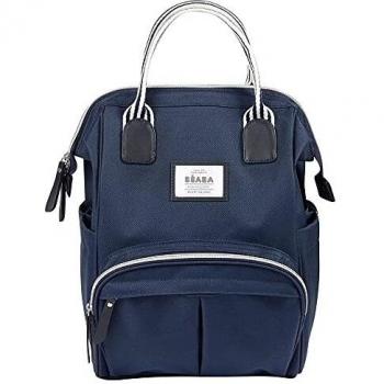 Mochila cambiador Béaba Wellington Azul Marino, características: diseño moderno, material resistente al agua, múltiples compartimentos para organización, incluye cambiador portátil, correas ajustables y acolchadas