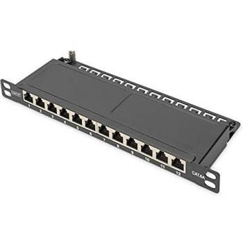 Panel de Parcheo Cat.6A Slim Apantallado 12 Puertos 0,5U 10 Negro
