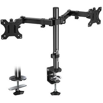Amazon Brand - Eono Soporte de Monitor Doble - Brazo Monitor Ergonómicos de Sobremesa para Monitores y Pantallas hasta 27 Pulgadas con VESA 75x75 y 100x100mm, Brazo Doble para Monitores PL02