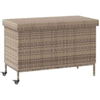 Grey Poly Rattan Garden Storage Box with Wheels – 110x55x73 cm Outdoor Patio Chest