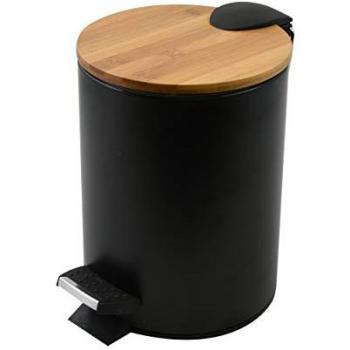 Cubo de basura para cosméticos Spirella Adonis 5L Negro Acero y Bambú con pedal