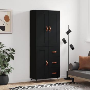 Aparador alto de madera contrachapada negro 69,5x34x180 cm