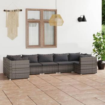 vidaXL 7-Piece Grey Poly Rattan Garden Lounge Set with Cushions