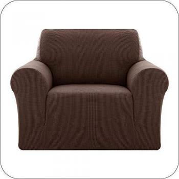 UMI. by Amazon Funda Sofa Suave Elastica de Color Liso 1 Plaza Chocolate