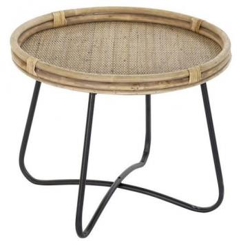 Mesita auxiliar ratán metal 57 x 57 x 47 negro