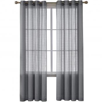 Doconovo Visillos Cocina Ventanas Efecto Lino para habitación Juvenil Niña Niño con Ojales Conjunto de 2 Paneles 140 x 245 cm Gris