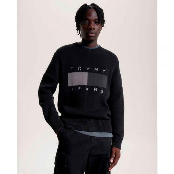 Tommy Hilfiger Men's Black Cotton Crew Neck Sweater with Contrast Details and Embroidery - Size S
