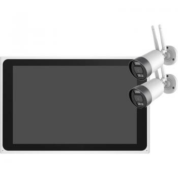 Kit de 2 cámaras de vigilancia WiFi + 1 pantalla NVR 3MP para interior y exterior con detección inteligente y pantalla LCD de 10.1