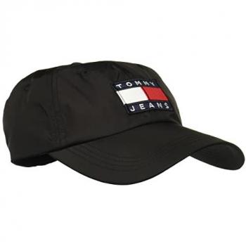 Gorra Unisex Negra Tommy Jeans Tjm Heritage Flag, Sombrero de béisbol, 26 cm, Talla única