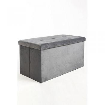 Puff Almacenaje Button 76 cm Terciopelo Gris
