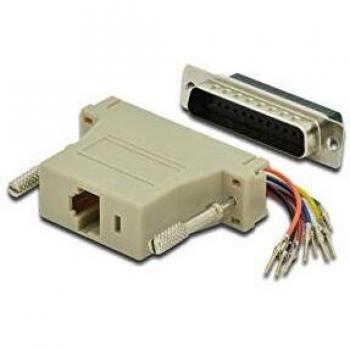 Adaptador DIGITUS D-Sub 25 a RJ45 - Acoplamiento para montaje propio - Enchufe a enchufe - RS-232 - RS-485 - Carcasa de PVC