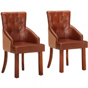 Sillas de comedor 2 unidades cuero de cabra auténtico marrón