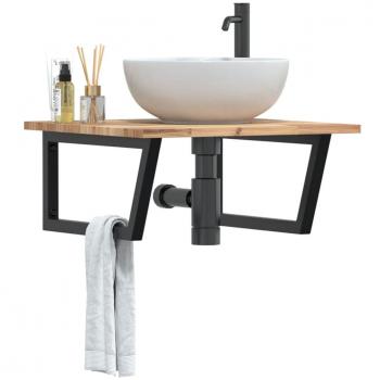 Estante de lavabo de pared acero y madera maciza de acacia Vidaxl Marrón