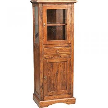 Vitrina Country de Madera Maciza de Tilo con Acabado Nogal 55x43x150 cm