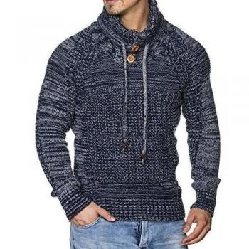 tazzio Hombre Styler punto grueso de jersey con cuello Melange patrón 16480 Azul marino XL