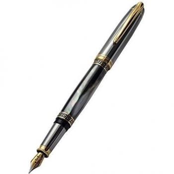 Xezo Maestro - Pluma estilográfica chapada en oro de 18 quilates, de nácar negro de Tahití natural de elaboración manual, con acabado de tungsteno metalizado, Serie