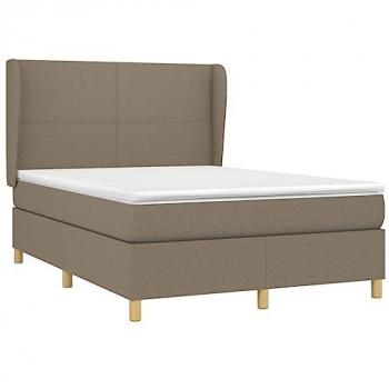 Cama box spring con colchón tela gris taupe 140x200 cm