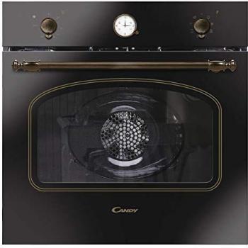 Candy Classic FCC604GH/E, Horno Multifunción, 65L, Ventilador de Enfriamiento, 8 Funciones, Reloj Analógico y Mandos Vintage, Puerta Doble Cristal, Clase A+, Negro Hierro Fundido y Dorado