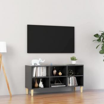 Mueble de TV vidaXL patas madera maciza 103,5x30x50 cm gris brillante