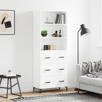 Aparador alto de madera contrachapada blanco 69,5x34x180 cm con 3 cajones, mueble de almacenaje para salón, buffet y armario auxiliar