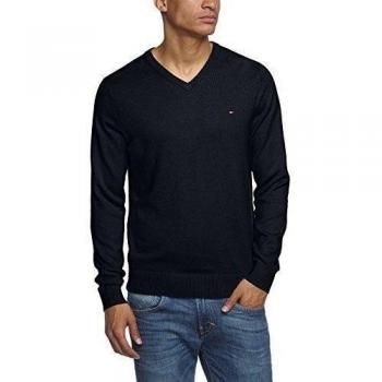 Tommy Hilfiger - Jersey de punto de manga larga con cuello pico para hombre, color blau
