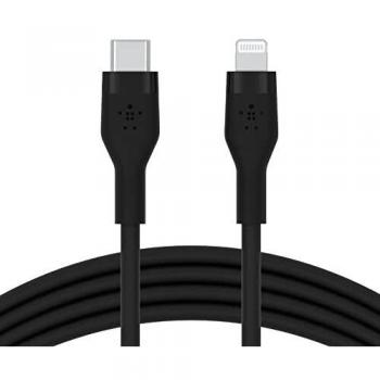 Belkin Boost Charge Flex Cable de Silicona USB-C a Lightning, Certificación MFi, Carga Rápida PD de 20 W, Para iPhone 13, 12, 11, Pro, Max, Mini, SE, iPad y otros, 2 m, Negro