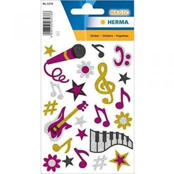 Etiqueta Decorativa Engomada HERMA 3276, Musical, Glitter, 84x120 mm, 22 Piezas
