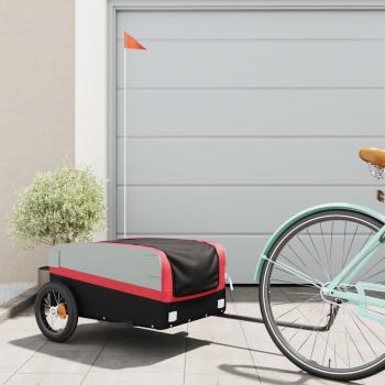 Remolque para bicicleta de carga vidaXL, hierro, color negro y rojo, capacidad de 30 kg