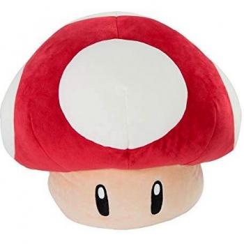 Bizak Peluche Mochi Mochi del Mega Champiñón de Nintendo. Mide 38 cm con una textura muy esponjosa