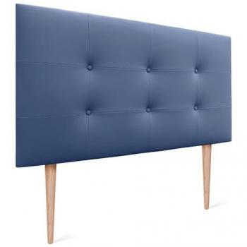 Cabecero Acolchado Capitone Tapizado en Polipiel Azul 105x115cm con Grosor de 8cm y Patas para Camas 80/90/105