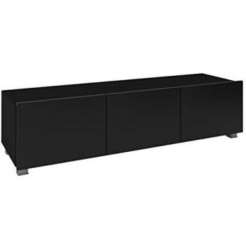 Mueble TV Providence B103, Negro Brillante, 150x37x43cm, 3 Puertas