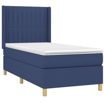 Cama box spring con colchón y luces LED de tela azul 100x200 cm